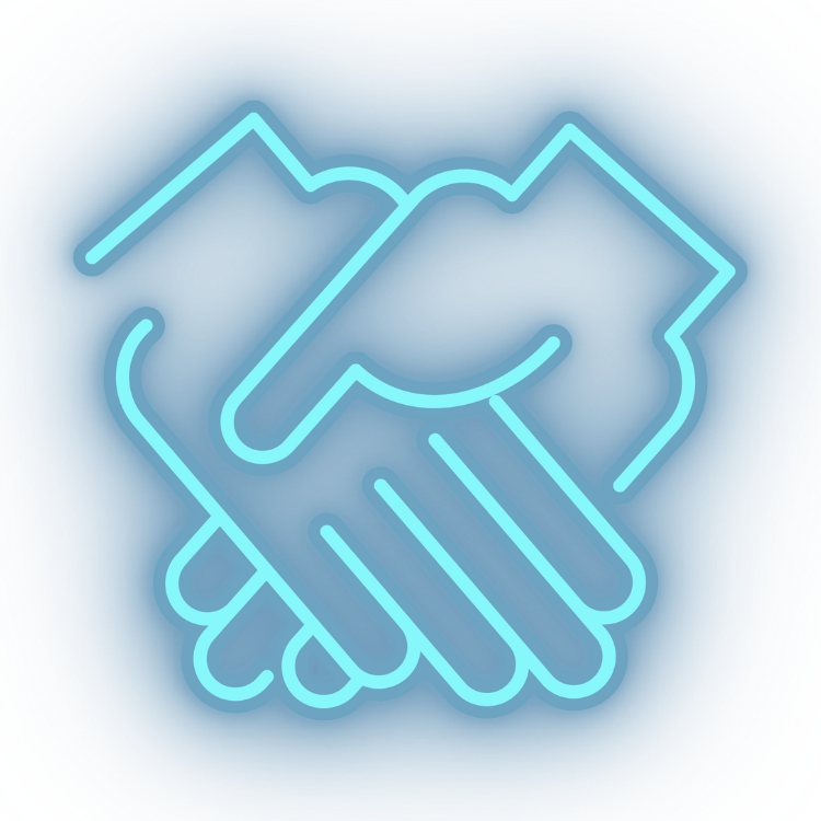 Transparent picture of to neon color hands shaking